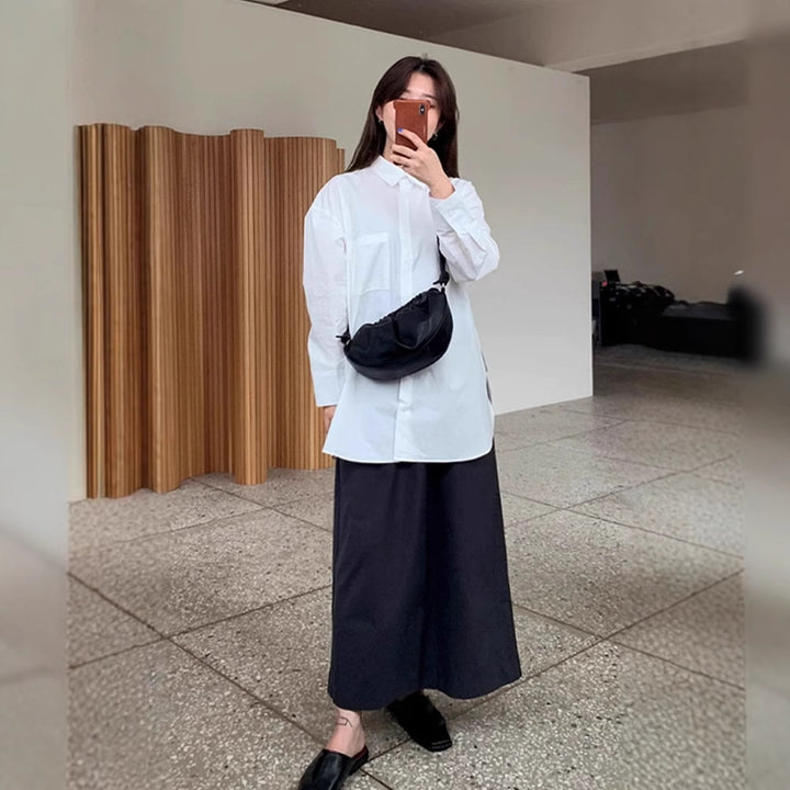 Damen Oversize-Lagenbluse mit verlängertem Rückenteil, Seitenschlitzen und kastiger Passform Echoarchiv