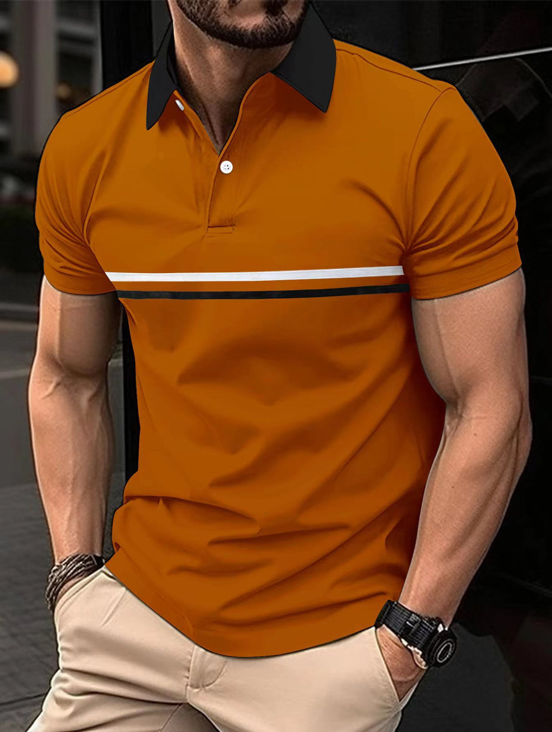 Herren Stylisches Gestreiftes Sport Polo-Shirt Echoarchiv