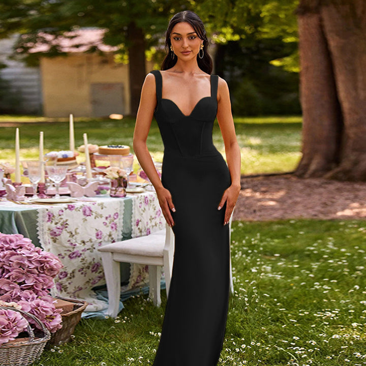 Damen elegantes körperbetontes Maxikleid mit tiefem V-Ausschnitt Echo Archiv