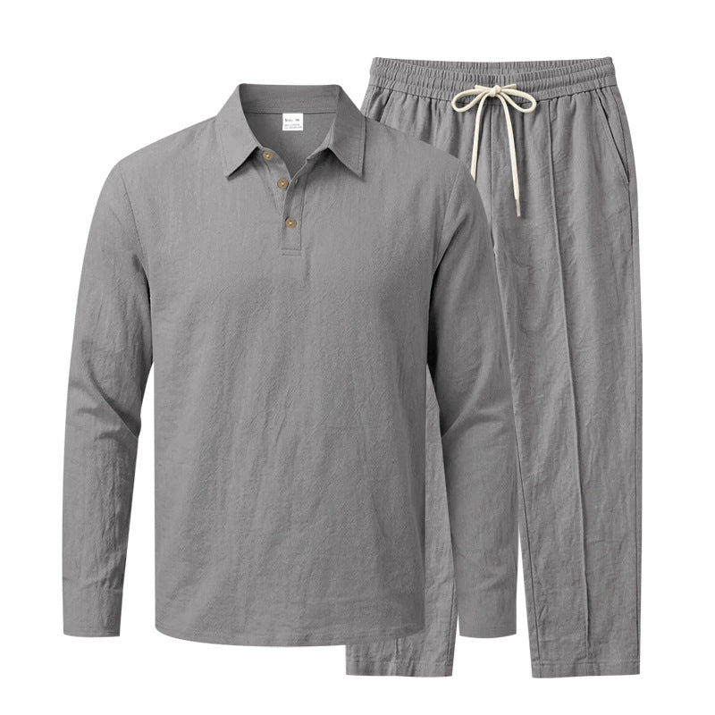Herren Langarm-Henley-Lounge-Set aus leichter Baumwollmischung mit Kordelzug Echoarchiv