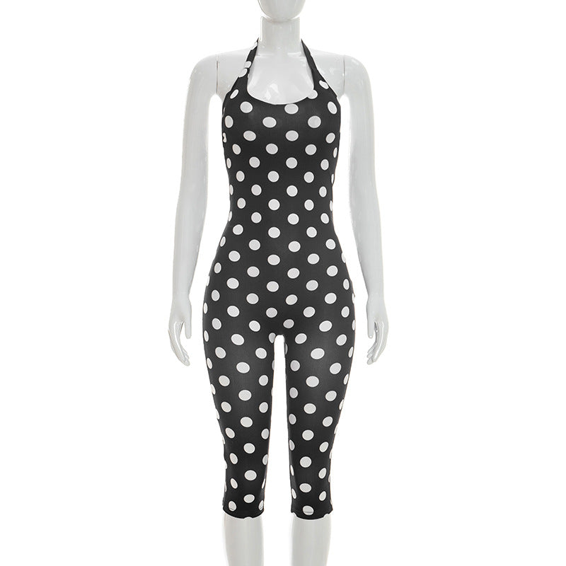 Damen Sportanzug mit Polka-Dots und tiefem V-Ausschnitt Echo Archiv