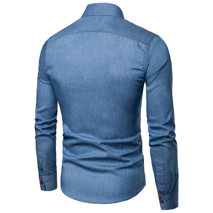 Herren nan Slim-Fit Denim-Hemd mit Brustleistentasche und kariertem Kragenfutter Echo Archiv