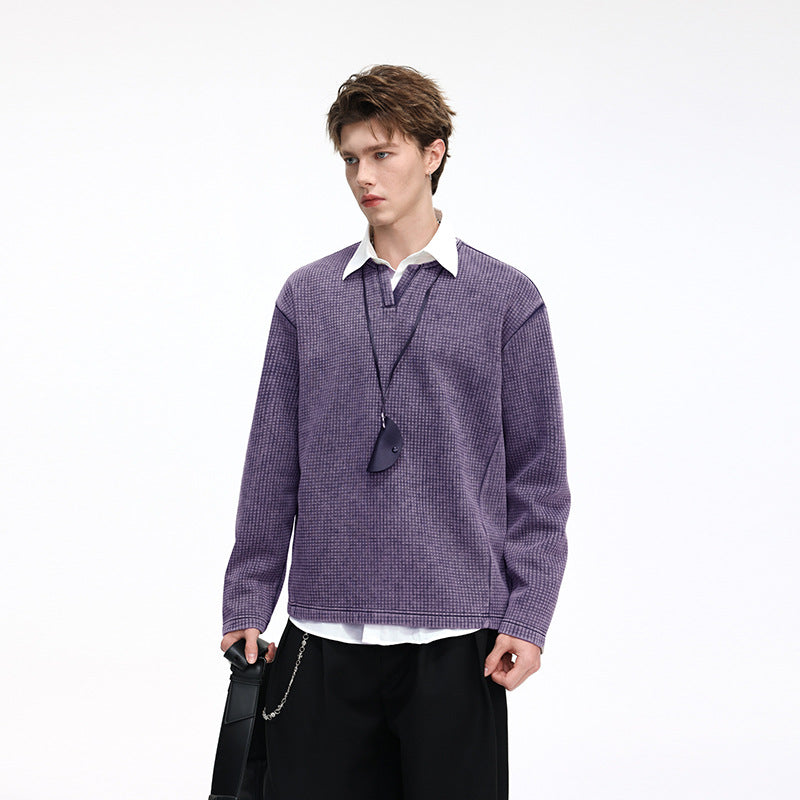 Herren Waffelstrick-Longsleeve mit V‑Schlitzkragen und Relaxed-Fit Echo Archiv