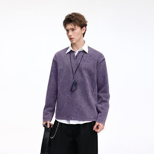 Herren Waffelstrick-Longsleeve mit V‑Schlitzkragen und Relaxed-Fit Echo Archiv