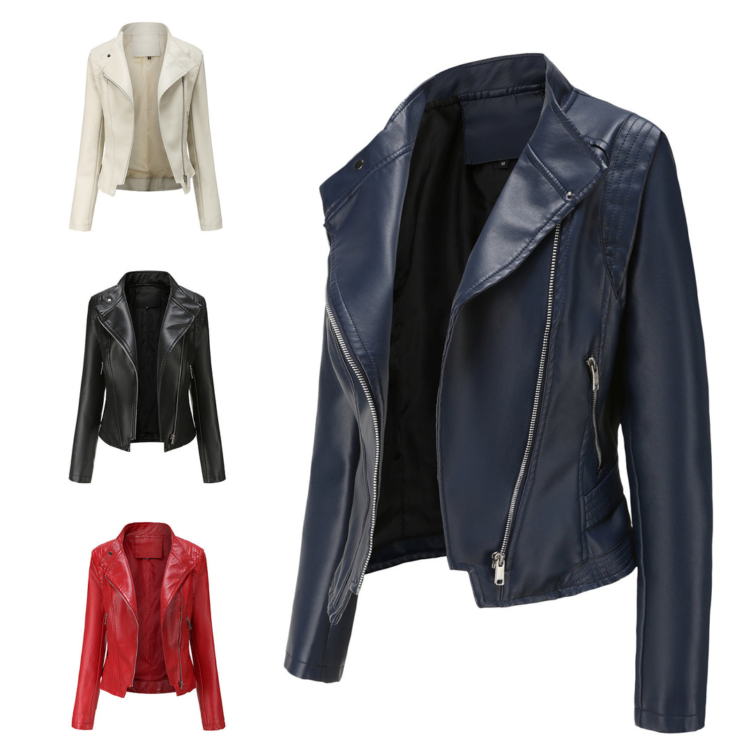 Damen nan kurze taillierte Bikerjacke aus Kunstleder mit asymmetrischem Reißverschluss Echo Archiv