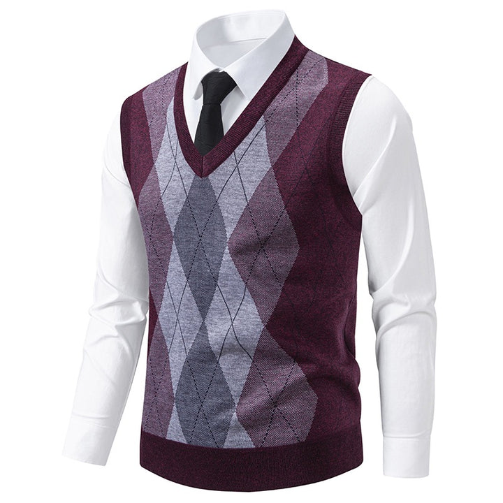 Herren V-Ausschnitt Strickpullover mit elegantem Rautenmuster Echoarchiv