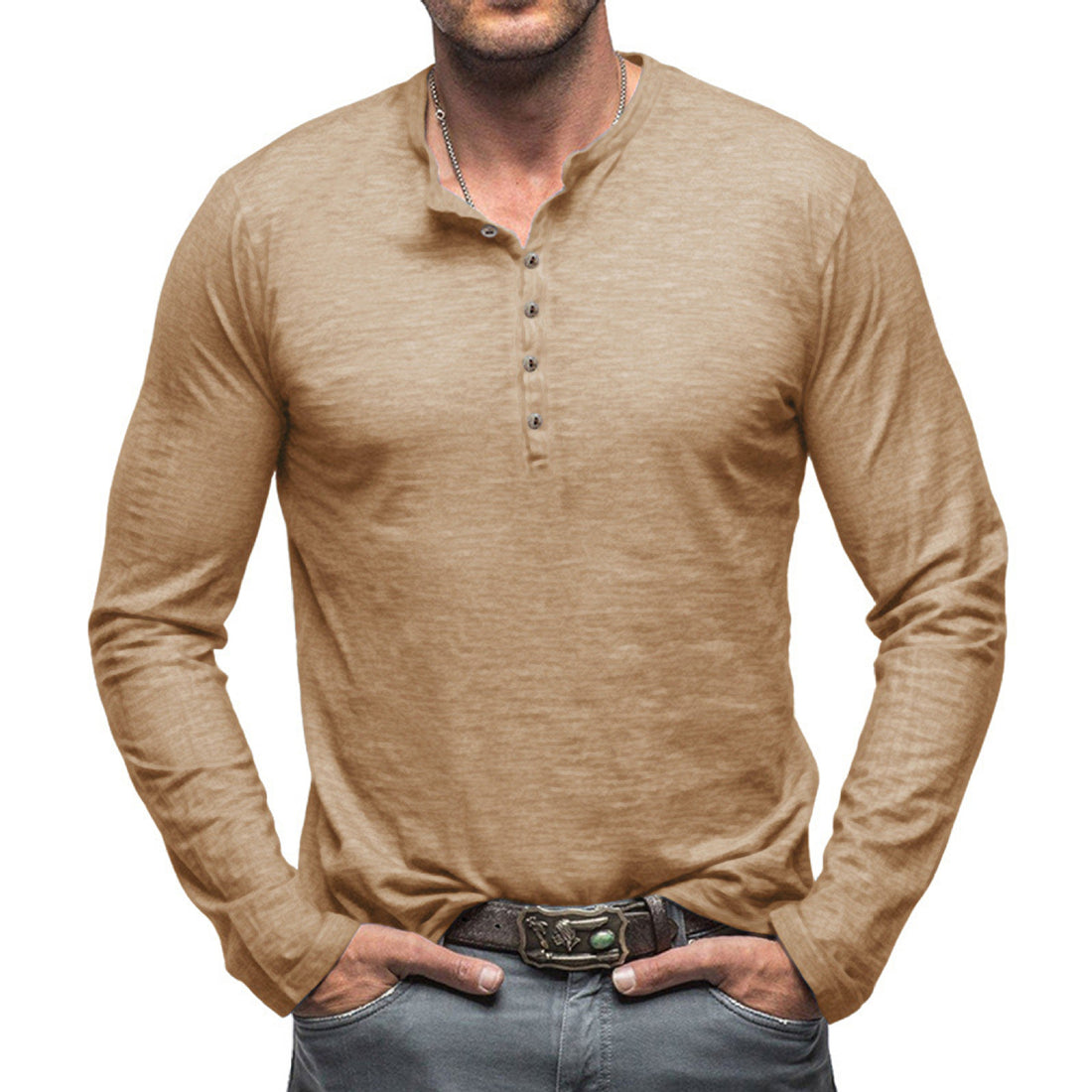 Herren Langarm Henley-Shirt mit Knopfleiste und weichem Baumwollmix – Arvello