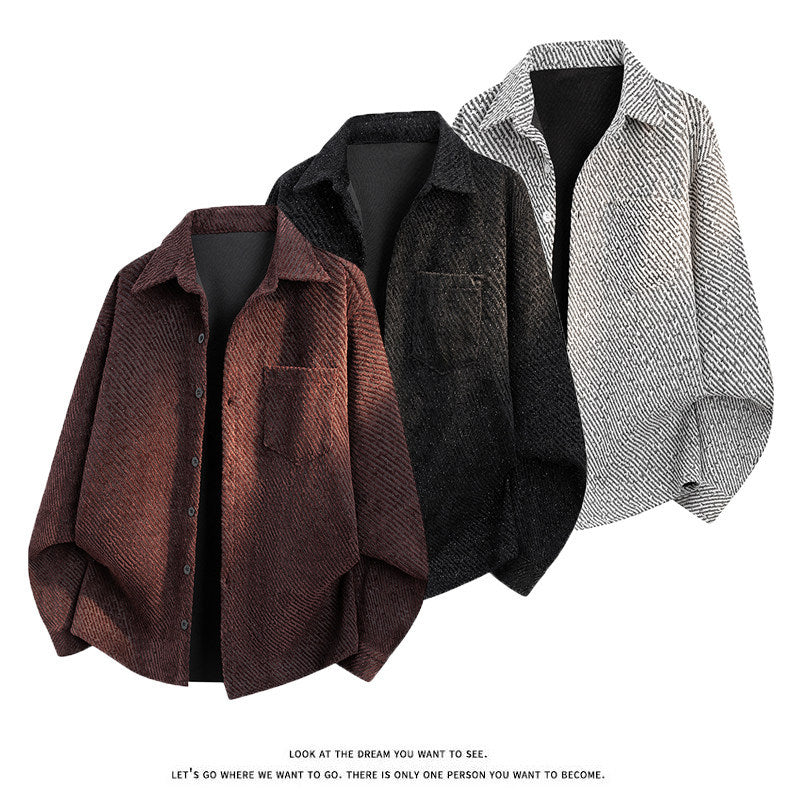 Damen Oversize-Textur-Hemdjacke mit diagonaler Struktur und Brusttasche Echo Archiv