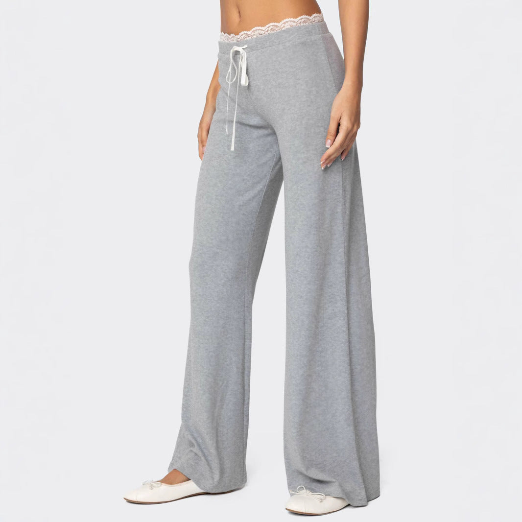 Damen weite Loungehose mit Spitzenbund und Kordelzug – Avérine
