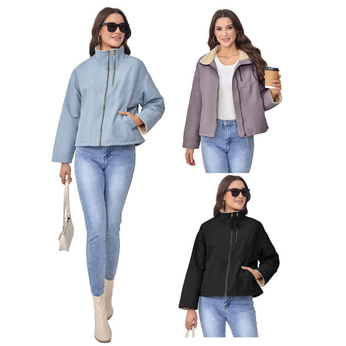 Damen Leichte gefütterte Übergangsjacke mit Stehkragen und Teddyfutter Echoarchiv