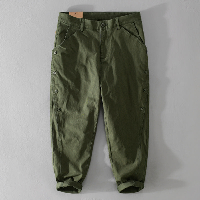 Herren lässige konische Hose mit seitlicher Knopfleiste und Umschlag Echoarchiv