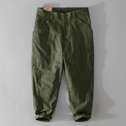 Herren lässige konische Hose mit seitlicher Knopfleiste und Umschlag Echoarchiv