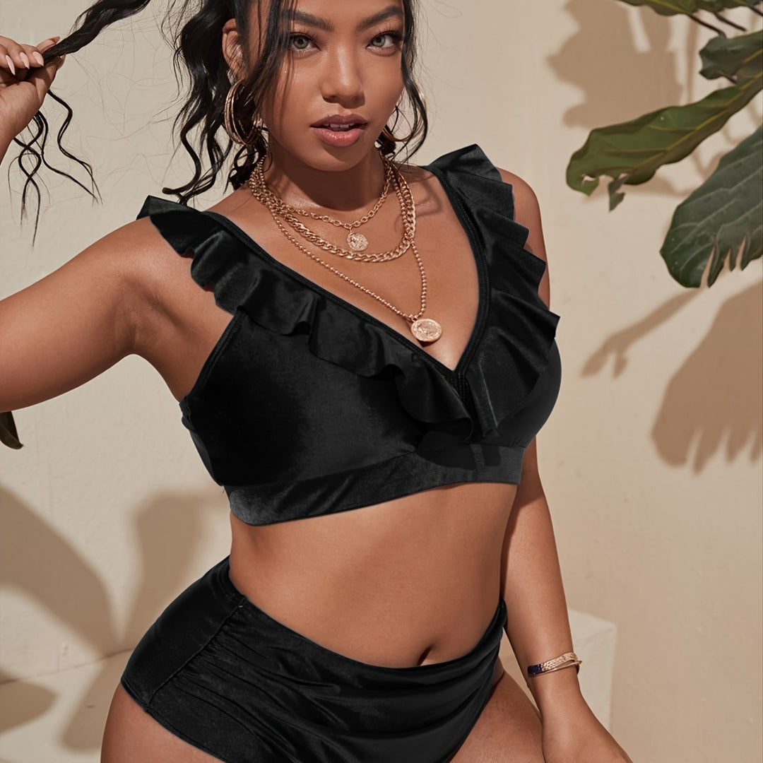 Damen Bikini Oberteil mit raffiniertem Rüschendesign und hohem Bund Echo Archiv