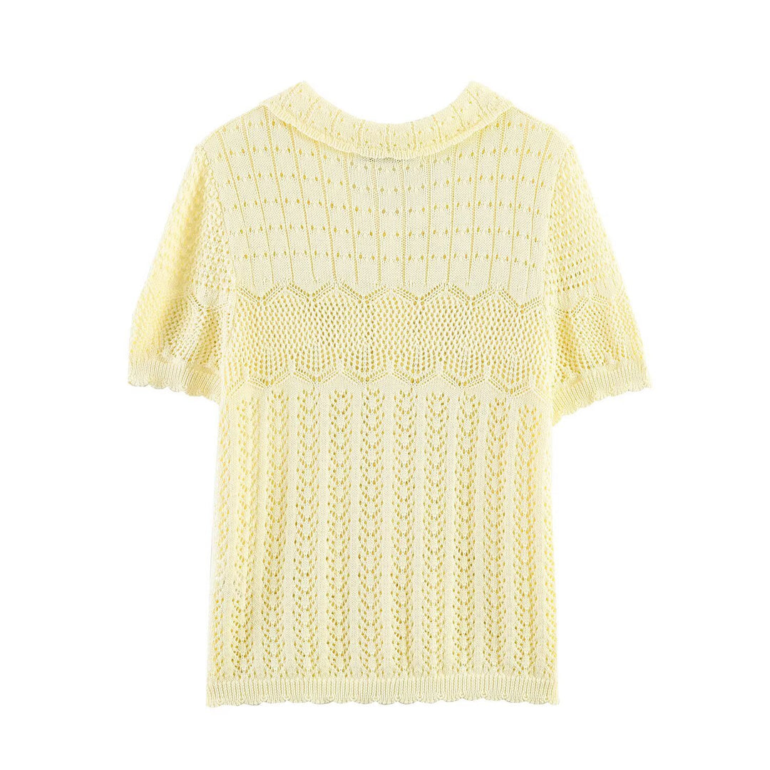 Damen Kurzarm Strickjacke mit feinem Lochmuster und klassischem Kragen Echo Archiv