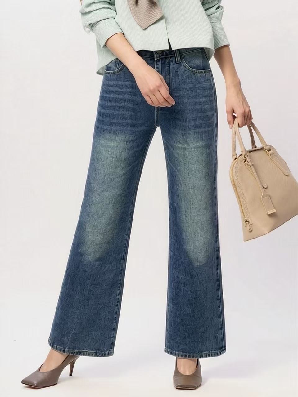 Damen weite High-Waist Jeans mit einzigartiger Textur Echo Archiv
