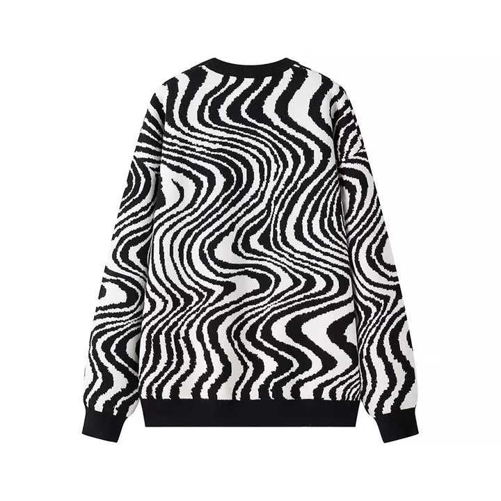 Unisex nan weit geschnittener Strickpullover mit abstraktem Wellenmuster und Rundhalsausschnitt Echo Archiv
