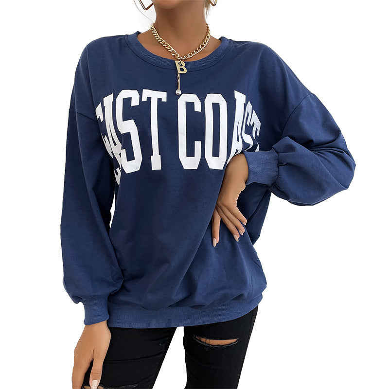 Damen Oversize-Sweatshirt mit College-Print, Rundhalsausschnitt und gerippten Bündchen Echoarchiv