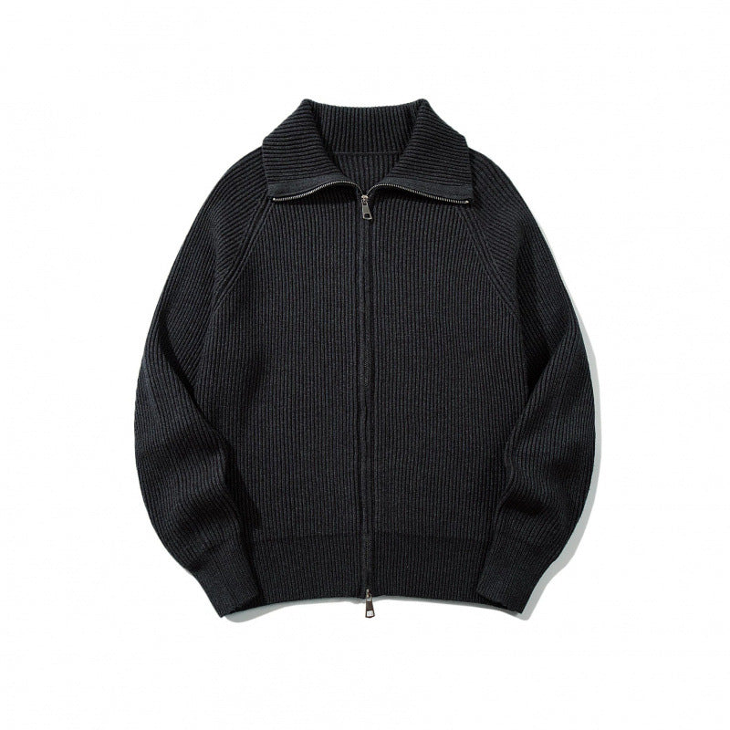 Unisex Grobgerippte Zip-Strickjacke mit Stehkragen, Raglanärmeln und Zwei-Wege-Reißverschluss Echo Archiv
