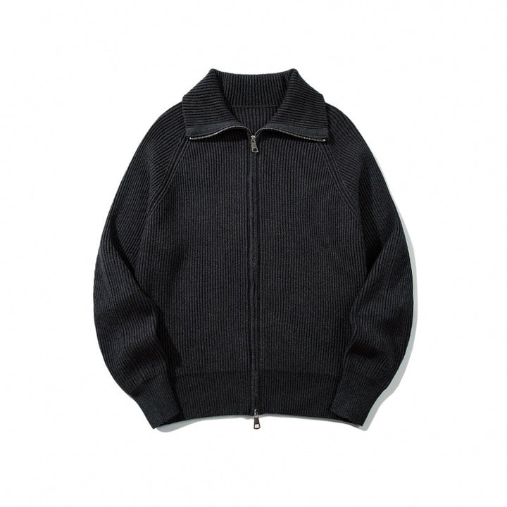 Unisex Grobgerippte Zip-Strickjacke mit Stehkragen, Raglanärmeln und Zwei-Wege-Reißverschluss Echo Archiv