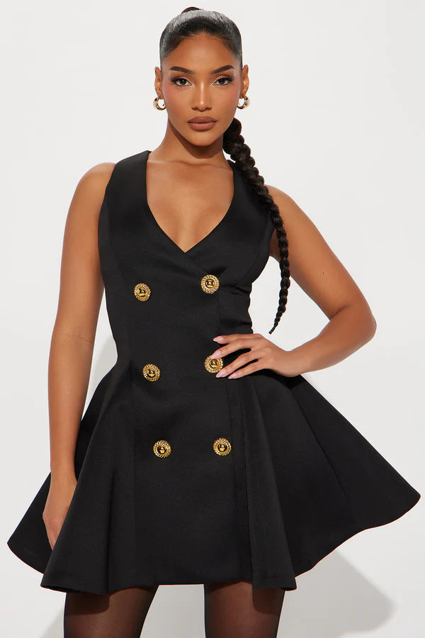 Damen Minikleid mit doppelter Knopfleiste und ausgestelltem Rock Echo Archiv