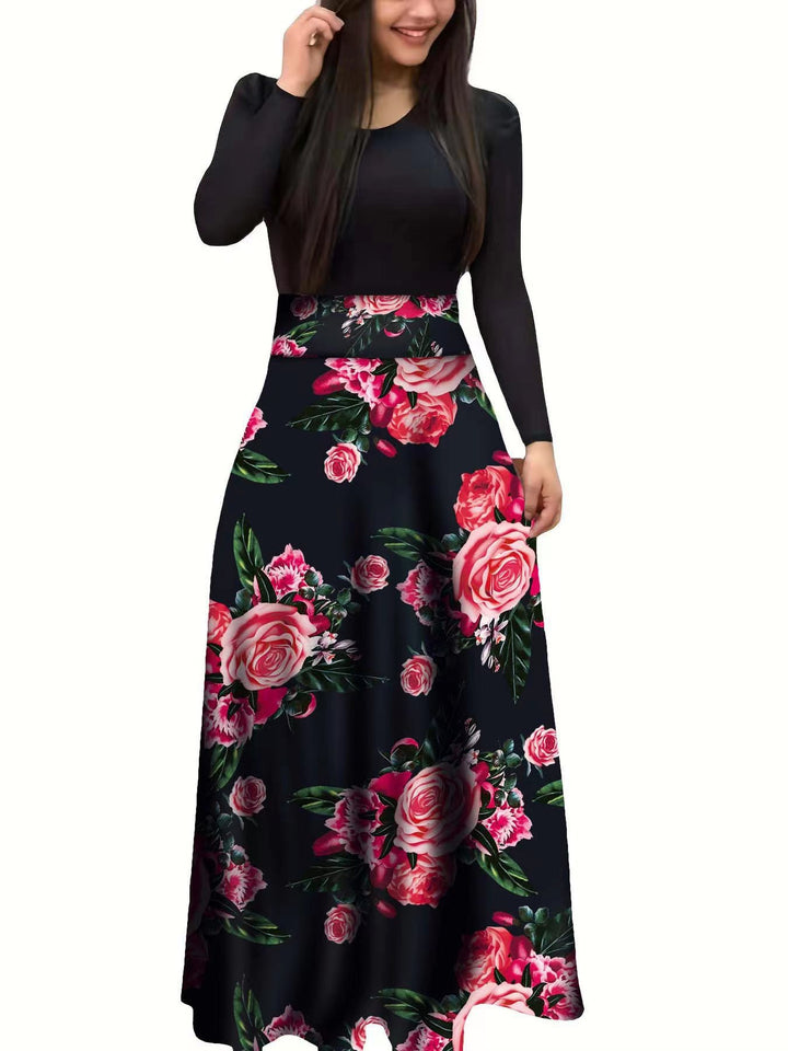 Damen Elegantes Maxikleid mit grafischem Druck und flexiblem Bund Echo Archiv
