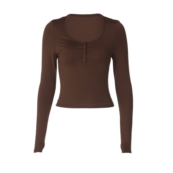 Damen figurbetontes Langarmshirt mit Knopfleiste Echo Archiv