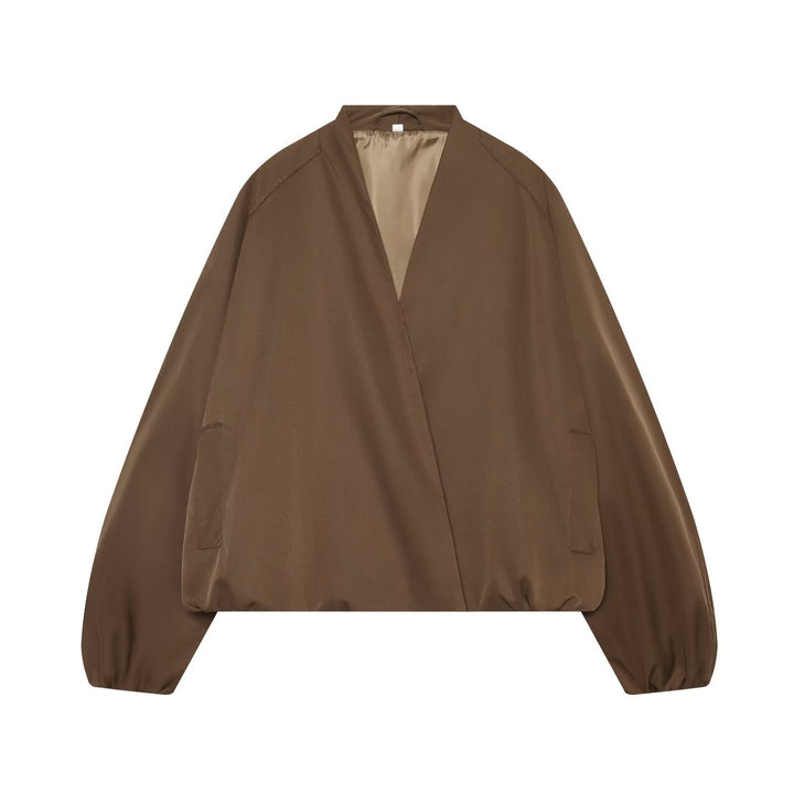 Damen Oversize Cropped Bomberjacke mit offenem V-Ausschnitt und elastischem Saum Echo Archiv