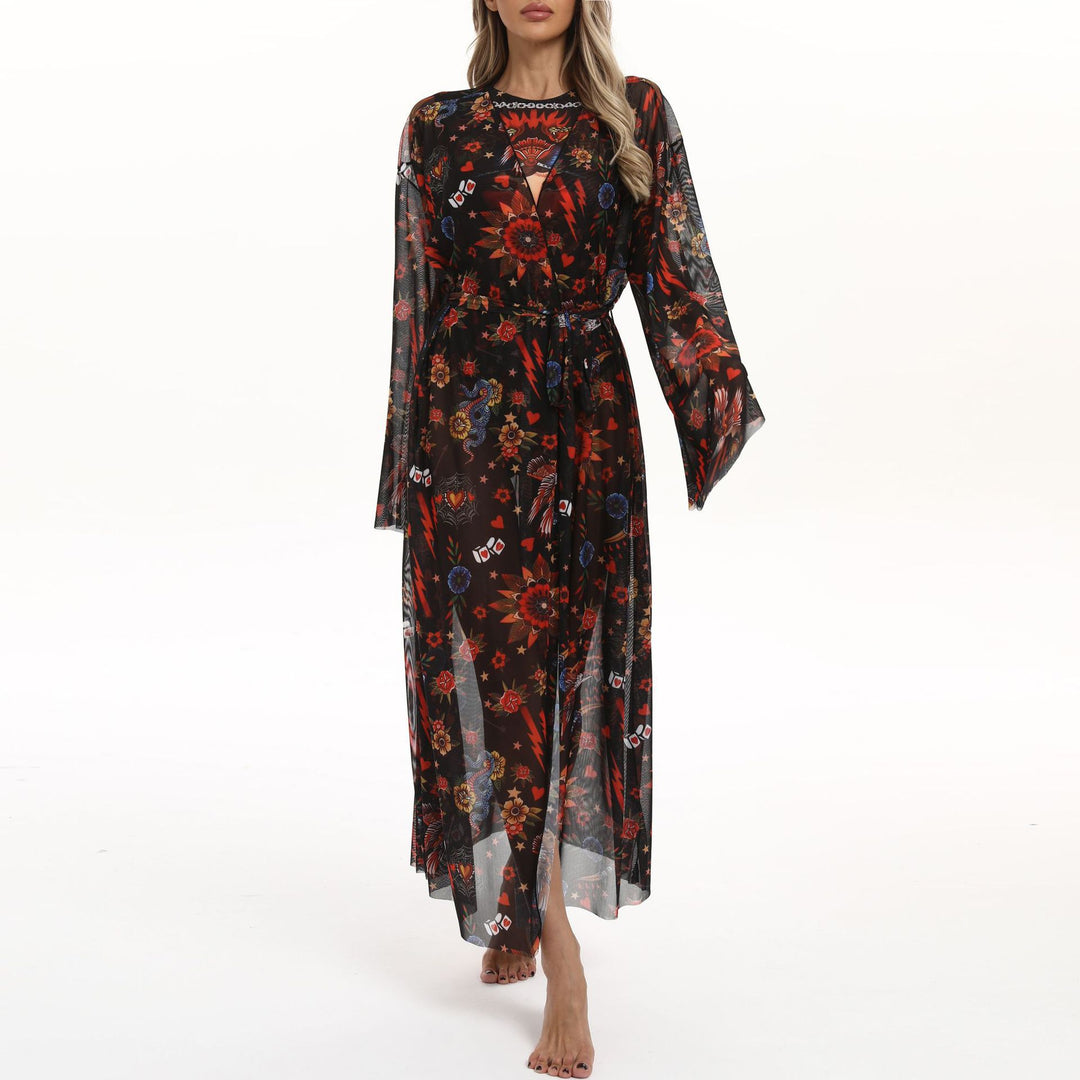 Damen Transparenter Strandkimono mit floralen Mustern Echo Archiv