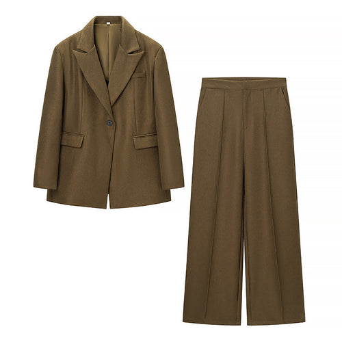 Damen Zweiteiliges Wollmix-Blazer- und Palazzo-Hosen-Set mit Ein-Knopf-Sakko und Bügelfalte Echo Archiv