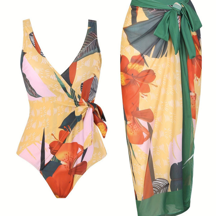 Damen Einteiliger Badeanzug mit elegantem Wickelrock Echo Archiv