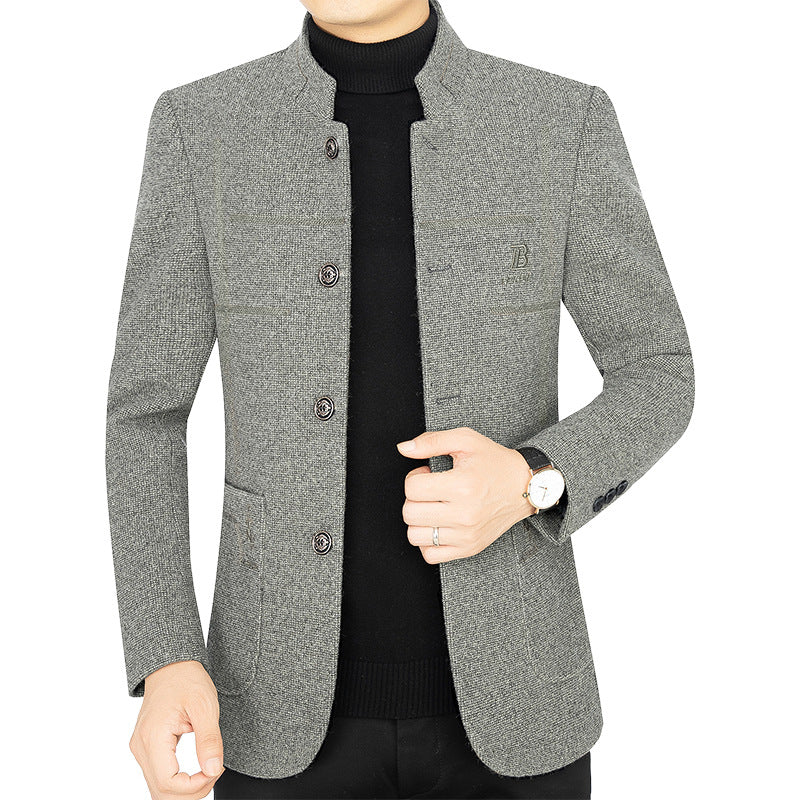 Herren Kurzmantel-Blazer mit Stehkragen und dekorativen Ziernähten – Tianoro