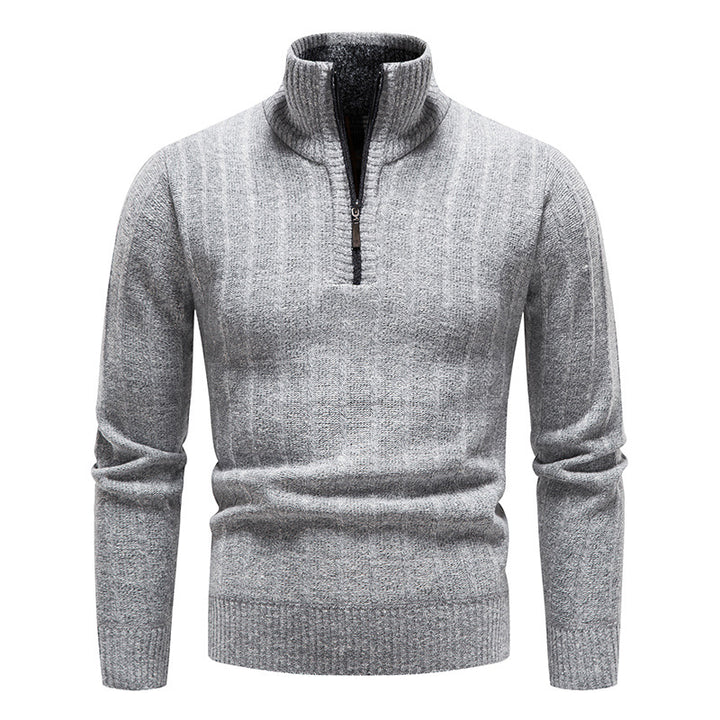 Herren eleganter Strickpullover mit Stehkragen und kurzer Reißverschluss Echoarchiv