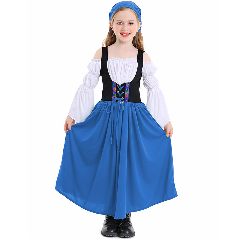 Damen nan mittelalterliches Mädchenkostüm mit Schnürmieder und Kopftuch Echo Archiv