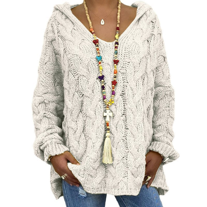 Damen Oversized Zopfmuster-Strickpullover mit Kapuze und lässigem V‑Ausschnitt Echo Archiv