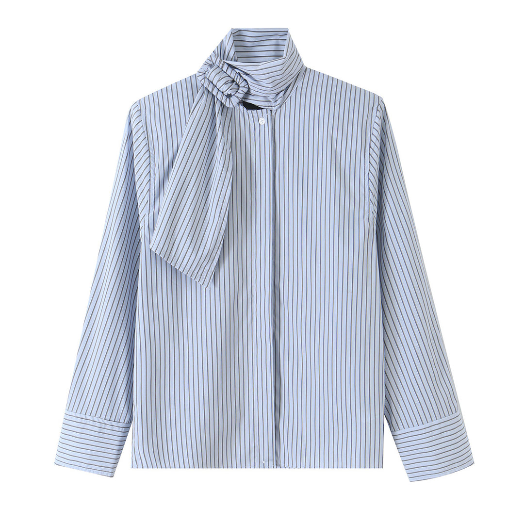 Damen Gestreifte Bluse mit Schleifenkragen und verdeckter Knopfleiste Echo Archiv