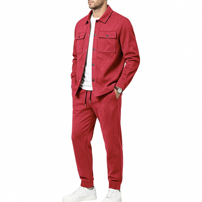 Herren nan Velours-Lounge-Set mit Overshirt, aufgesetzten Brusttaschen und tapered Jogginghose Echo Archiv