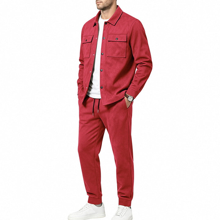 Herren nan Velours-Lounge-Set mit Overshirt, aufgesetzten Brusttaschen und tapered Jogginghose Echo Archiv