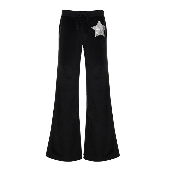 Damen nan Samt-Hose mit weitem Bein, elastischem Bund und Pailletten‑Sternapplikation Echo Archiv