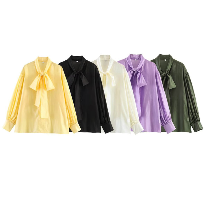 Damen Schluppenbluse aus Satin mit Ballonärmeln und weiter Passform Echo Archiv