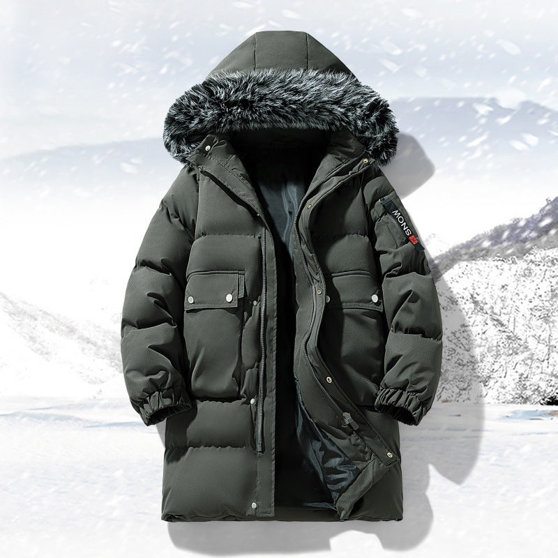 Herrlicher längerer gesteppter Winterparka mit Kapuze und Kunstfellbesatz – Marzano