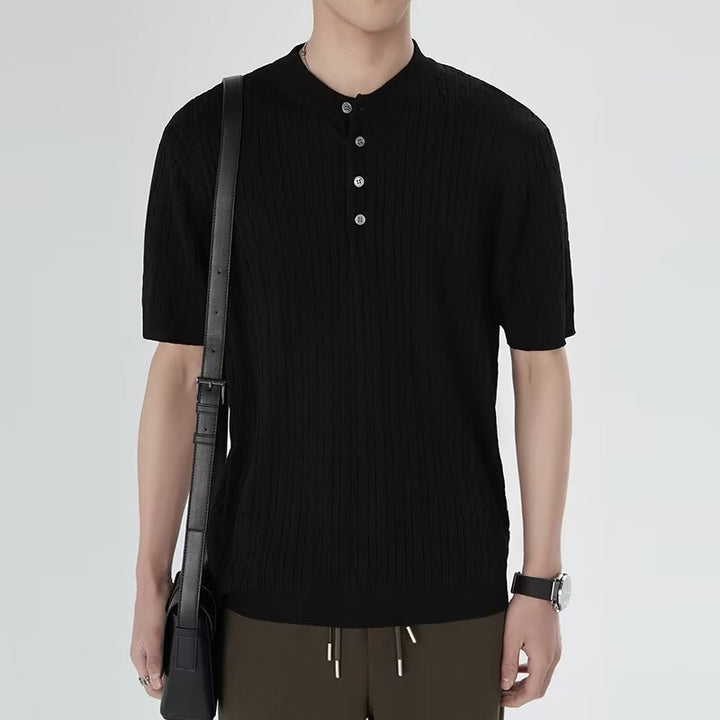 Herren Kurzarm Strickshirt mit Knopfleiste Echo Archiv
