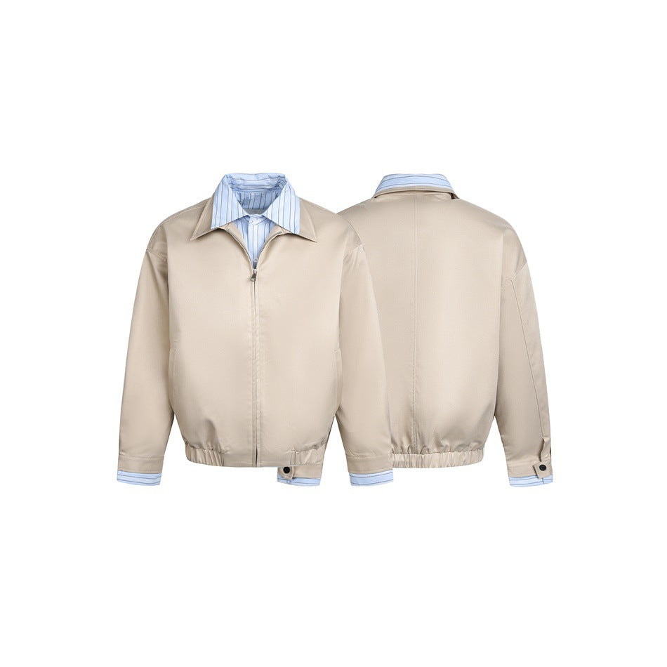 Damen Kurz geschnittene Boxy‑Blousonjacke mit gestreiftem Hemdkragen Echoarchiv