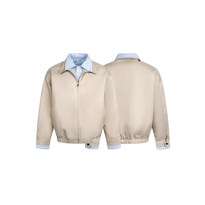 Damen Kurz geschnittene Boxy‑Blousonjacke mit gestreiftem Hemdkragen Echoarchiv