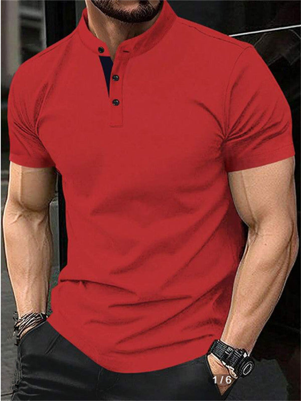 Herren elegantes Kurzarm-Polohemd mit Stehkragen und Knopfleiste Echoarchiv