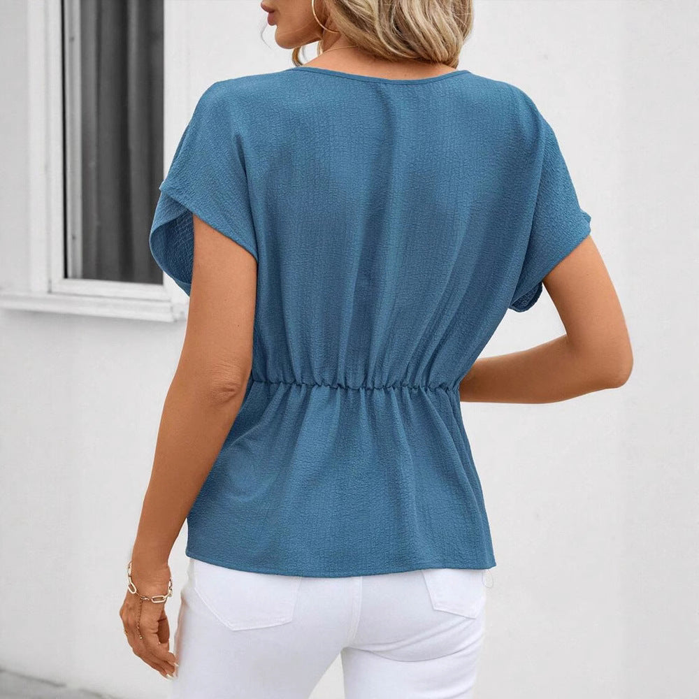 Damen nan tailliertes Kurzarm-Drapéshirt mit seitlicher Knotenschlinge und strukturierter Crêpeoptik Echo Archiv