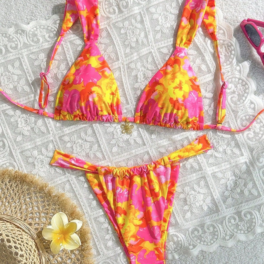Damen Blütenmuster Triangel-Bikini mit verstellbaren Trägern Echo Archiv