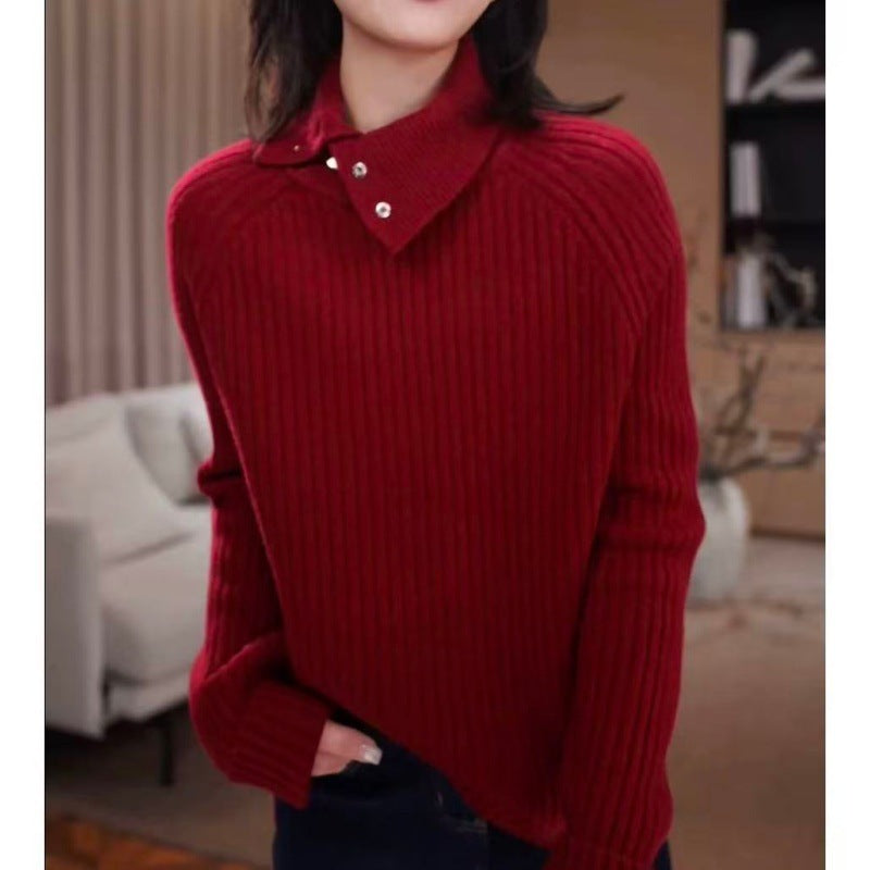 Damen Rollkragenpullover mit Druckknopf‑Leiste und feiner Rippenstruktur Echoarchiv