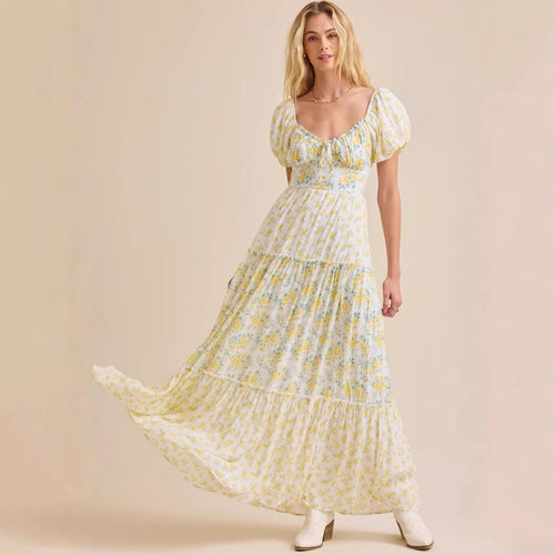 Damen Maxikleid mit blumigem Design und hochwertigen Puffärmeln Echo Archiv