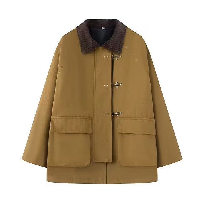 Damen Oversize Kurzmantel mit Knebelverschlüssen und Cordkragen Echo Archiv