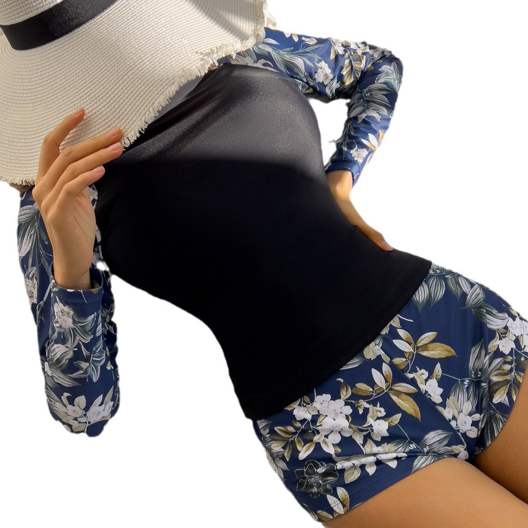 Damen Sportlicher Langarm-Badeanzug mit floralem Design Echo Archiv
